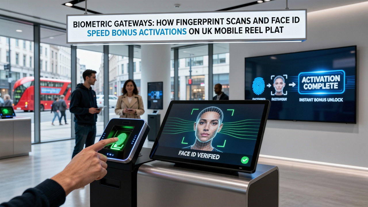 Illustration of facial recognition process speeding up promotional offer redemption on a smartphone screen
