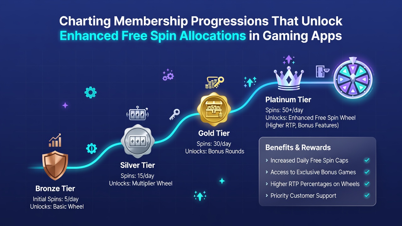 Infographic illustrating free spin allocation increases at each membership tier in gaming apps