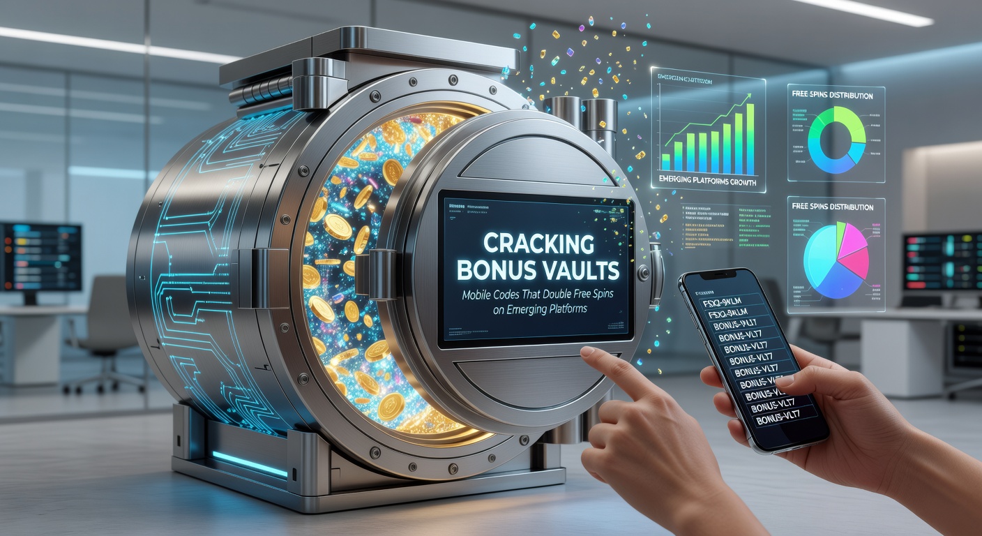 Close-up of a mobile app vault interface cracking open to reveal doubled free spins and bonus multipliers