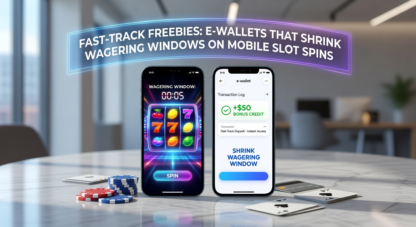 Close-up of e-wallet app on smartphone next to a slot machine graphic, illustrating deposit flow and reduced wagering clock ticking down rapidly