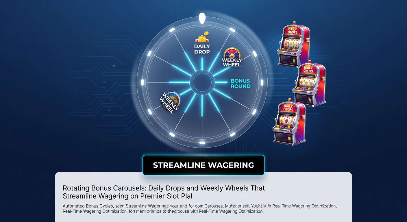 Animated weekly wheel interface on a slot platform, segments glowing with prizes like free spins and wagering multipliers as it spins toward streamlined bonus clearance